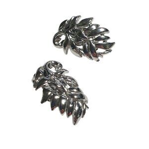 Silver-Tone Leaf Clip-On Earrings Vintage Retro Costume Jewelry